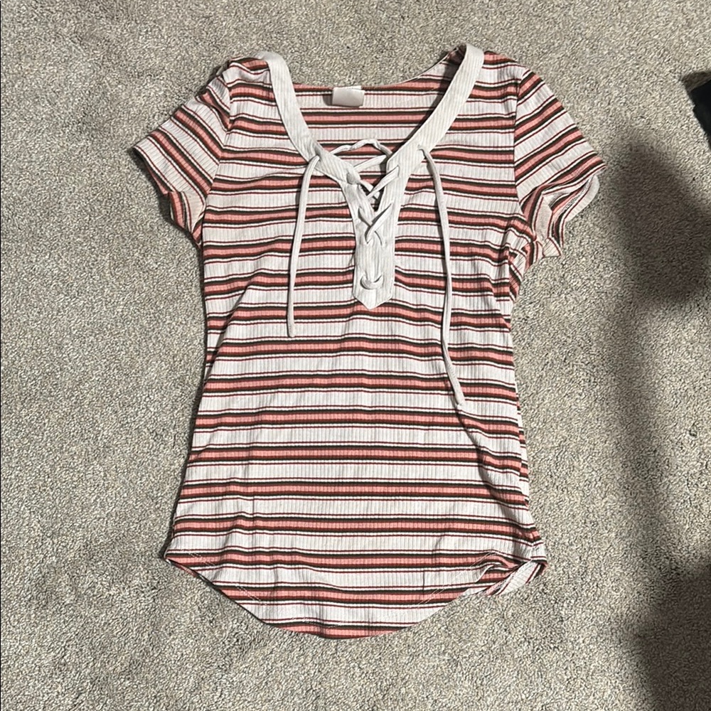 Striped Lace-Up Women's Top